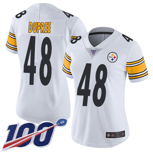 Women Pittsburgh Steelers Football #48 Limited White Bud Dupree Road 100th Season Vapor Untouchable Nike NFL Jersey->women nfl jersey->Women Jersey